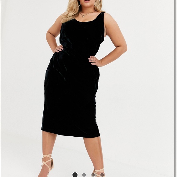 ASOS Curve Dresses & Skirts - ASOS Black Scoop Neck Velvet Midi Dress
